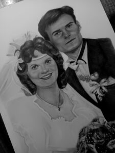 portret ślubny narysowany ze starego zdjęcia, renowacja starego zdjęcia w pękny ręcznie rysowany portret który ma duszę i przypomina o pięknej chwili