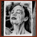 mokra kobieta rysowana ołówkiem na zamówienie przez Justyna Pastalenc portrety ze zdjęcia. Ręcznie rysowany portret na zamówienie – idealny prezent na ślub, dla przyjaciółki, mamy lub rodziców. Pamiątka z wesela, portret z kilku zdjęć lub renowacja starych zdjęć