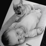 portret ze zdjęcia niemowlaka i jego pupila, świetny pomysł na prezent z okazji chrztu czy Komunii. Ręcznie rysowany portret na zamówienie – idealny prezent na ślub, dla przyjaciółki, mamy lub rodziców. Pamiątka z wesela, portret z kilku zdjęć lub renowacja starych zdjęć